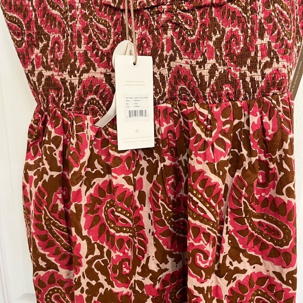 Cleobella Red Paisley Midi Dress with Puff Sleeves - Picture 3 of 7